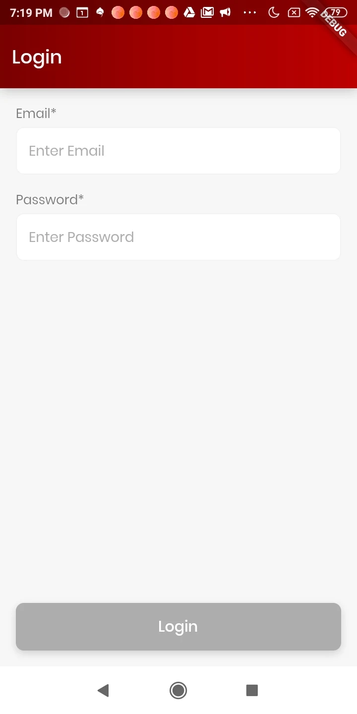 tables app — login screen